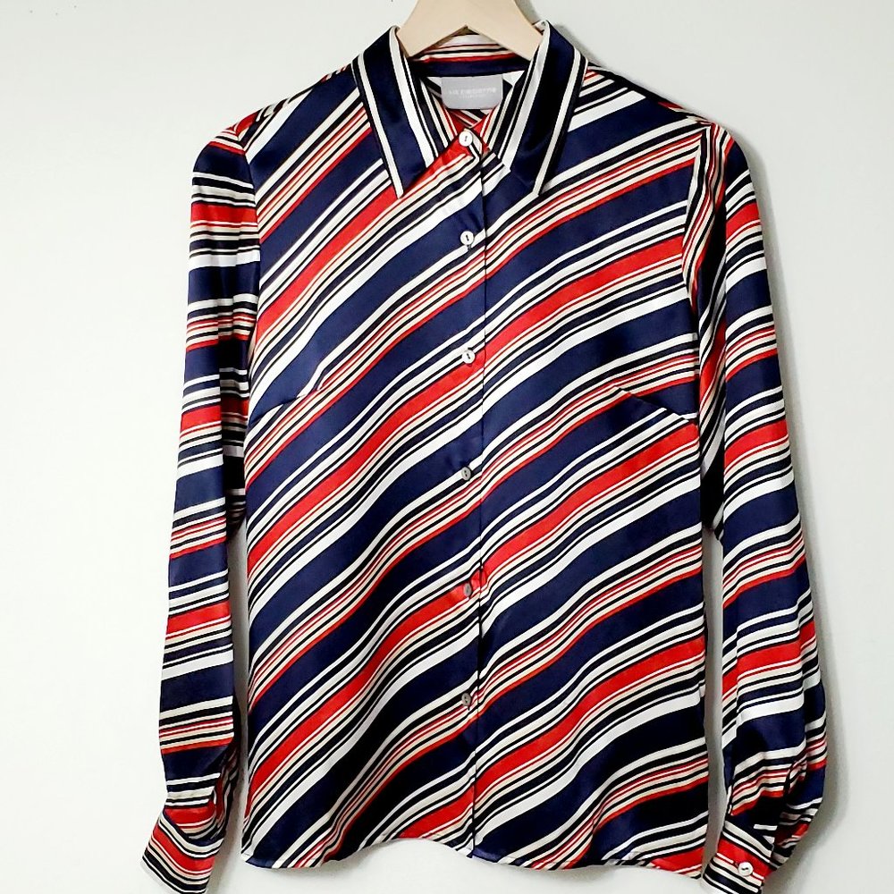Liz Clairbone Silk Striped Button Down Blouse Sz 4